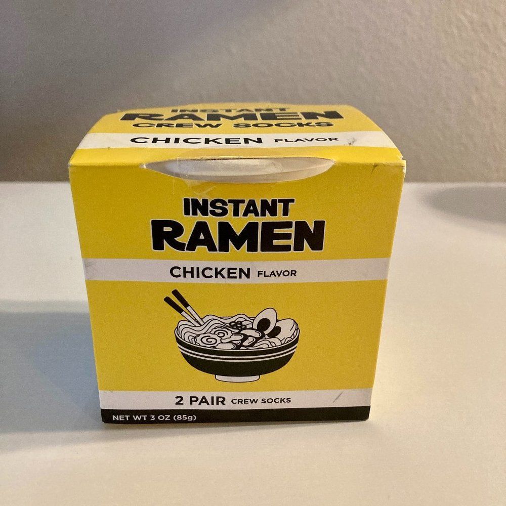 Instant Ramen Crew Socks "Chicken Flavor" 2 Pairs Noodle Ramen Design Size 5-10